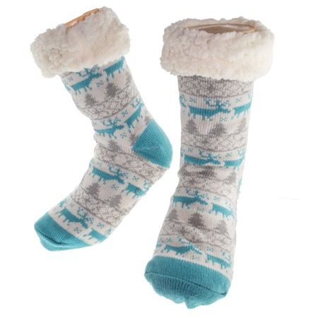 2 Christmas Fuzzy Fur Fleece Slipper Socks Lined with Warm Thick Sherpa - Thermal W/ Nonslip Grippers - Holiday Christmas Stockings - Ultra Soft Plush Slipper Socks - Grey Turquoise - Walmart.com