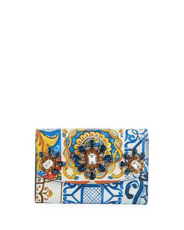Dolce & Gabbana Jeweled Printed Leather Wallet On A Chain | Neiman Marcus