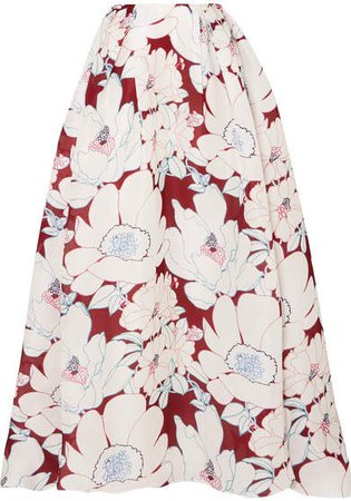 Floral-print Silk-organza Maxi Skirt - Burgundy