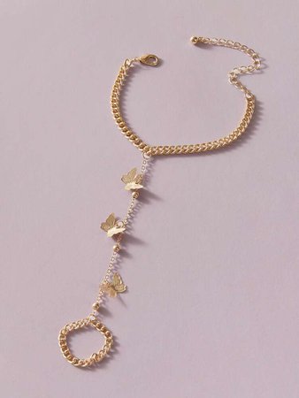 1pc Butterfly Charm Finger Ring Chain Bracelet | SHEIN USA