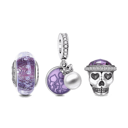 Funny Skull Charm Set of 3 Silver - Gifts