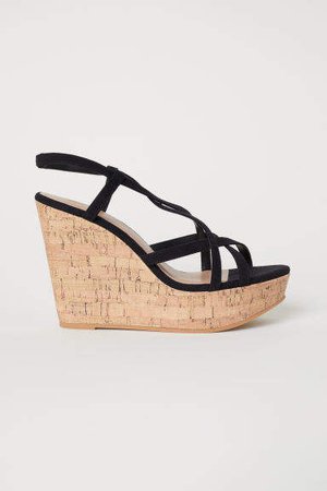 Wedge-heel Sandals - Black