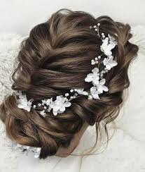 brown hair with flowers