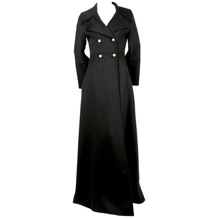 Celine by Phoebe Philo black maxi coat with pearl buttons For Sale at 1stdibs