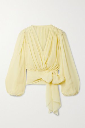 Pastel yellow Silk-chiffon wrap top | Dolce & Gabbana | NET-A-PORTER