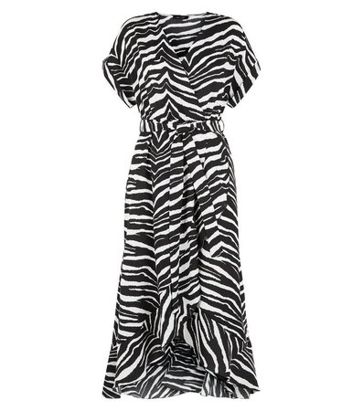 Black Zebra Print Ruffle Midi Dress | New Look