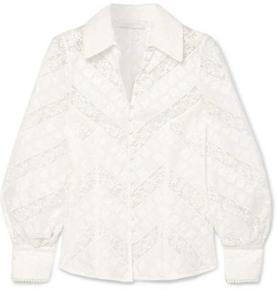 Veneto Lantern Broderie Anglaise And Lace Blouse - Ivory