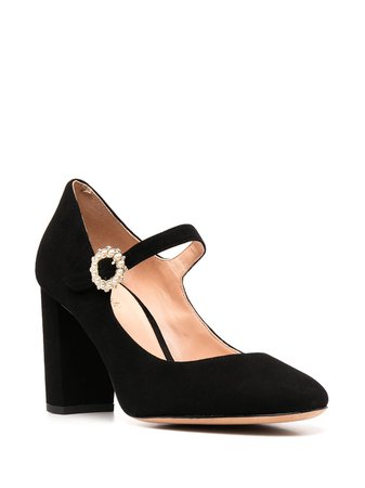 Kate Spade suede mary-jane pumps with crystal buckle detail black
