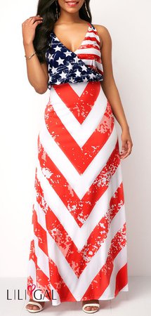 V Neck Star Print Sleeveless Maxi Dress