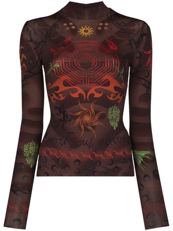 Shop Marine Serre Tattoo second-skin top with Express Delivery - FARFETCH
