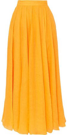 Arlene Pleated Ramie Maxi Skirt - Saffron