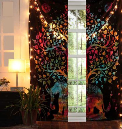 Elephant Tree of Indian Curtains, Tapestry Drapes, Window Treatment Bohemian Dec | eBay