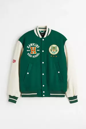 Wool-blend Baseball Jacket - Dark green/Stranger Things - Men | H&M US