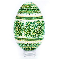 Polish Art Center - Hand Painted Opole Style Goose Egg - Green And Gold