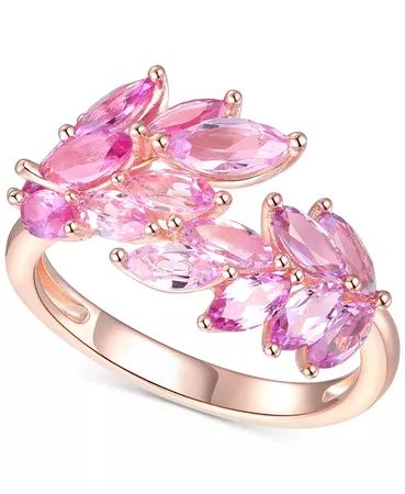 Macy's Lab-Created Pink Sapphire Leaf Statement Ring (2 ct. t.w.) in 14k Gold-Plated Sterling Silver