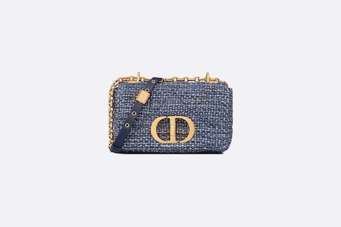 Small Dior Caro Bag Blue Macrocannage Tweed Embroidery | DIOR