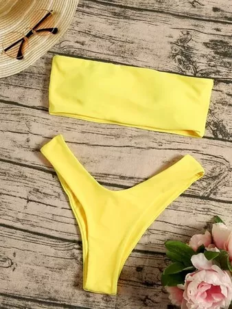Bandeau High Leg Bikini Swimsuit | SHEIN USA