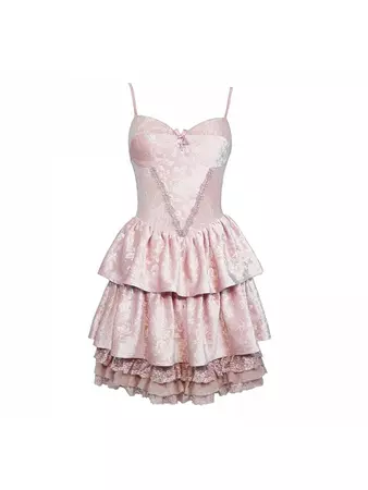 Sakura Nightmare Spring Romantic Pink Cake Skirt Spaghetti Straps Stretchy Dress