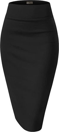 Womens Premium Nylon Ponte Stretch Office Pencil Skirt Made Below Knee KSK45002 1073T Black S at Amazon Women’s Clothing store