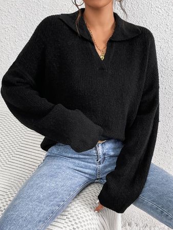 SHEIN Essnce Solid Drop Shoulder Sweater | SHEIN