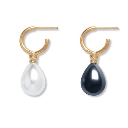 Venus Pearl Drop Earrings, Large Black/White - The Met Store
