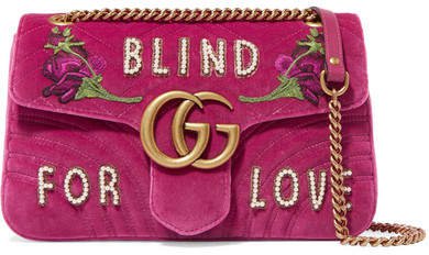 Gg Marmont Medium Embellished Quilted Velvet And Leather Shoulder Bag - Pink