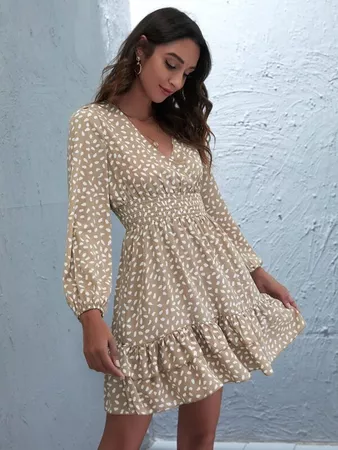 Speckled Print Ruffled Mini Dress | SHEIN USA