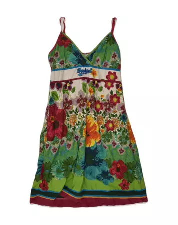 DESIGUAL Womens Sundress IT 46 Large Green Floral | Vintage & Second-Hand Clothing Online | Thrift Shop