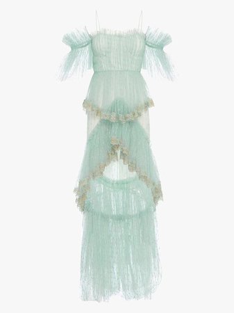 marchesa mint green couture runway gown