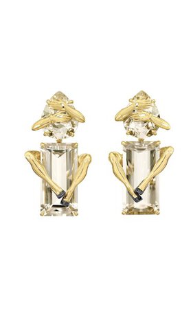 Legs 18k Yellow Gold Quartz, Diamond Earrings By Sauer | Moda Operandi