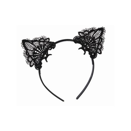Halloween Black Cat Headband with Lace Ears - Walmart.com