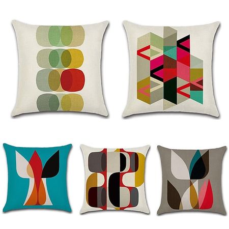 Set of 5 Pillow Cover, Geometric Bohemian Style Retro Cotton / Faux Linen Throw Pillow 2023 - US $21.99