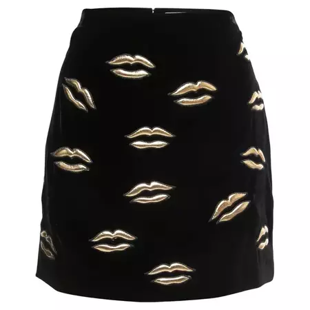 Givenchy Black Velvet Lip Appliqued Mini Skirt For Sale at 1stDibs