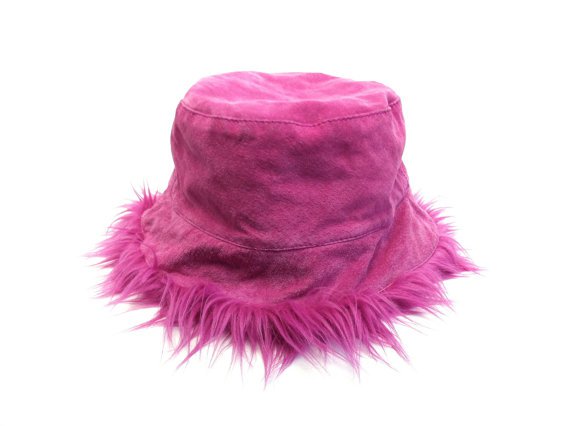 90's Magenta Suede & Faux Fur Bucket Hat