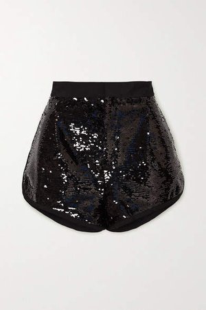 Cotton-blend Twill-trimmed Sequined Tulle Shorts - Black