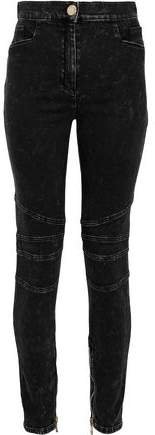 Moto-style Faded High-rise Skinny Jeans