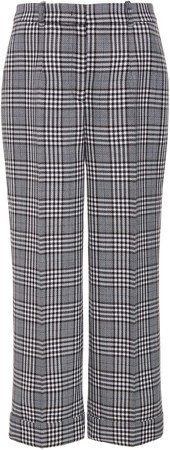 Plaid Cropped Wool Straight-Leg Pants