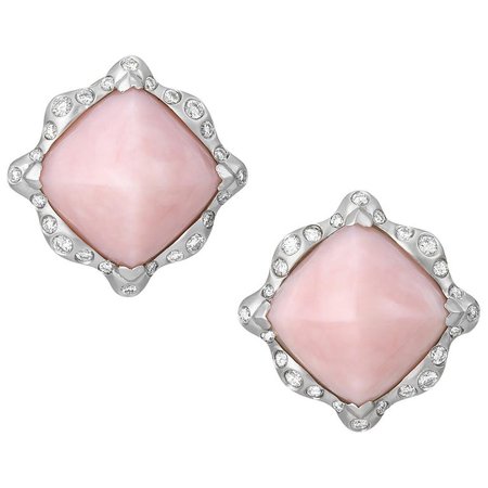 Vintage Pink Opal and Diamond Earrings at 1stdibs