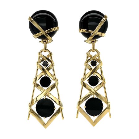 Valentin Magro Black Onyx Ribbon Dangling Earrings For Sale at 1stDibs