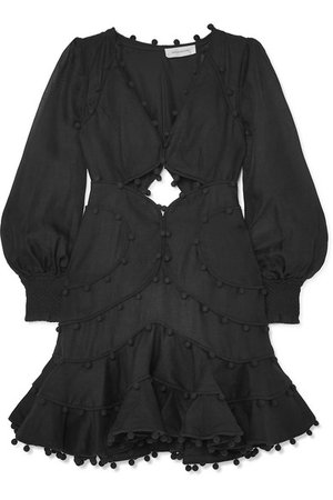 Zimmermann | Corsage Bauble pompom-embellished linen mini dress | NET-A-PORTER.COM