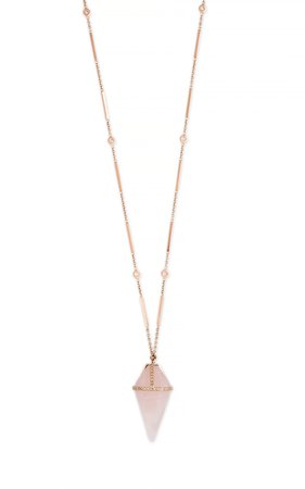 14K Rose Gold Rose Quartz Pendulum Necklace by Jacquie Aiche | Moda Operandi