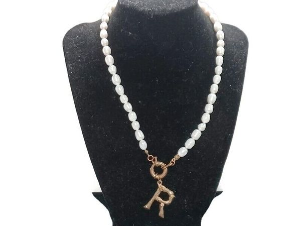 Vtg 80s Large Freshwater Pearl Necklace With Initial "R", Work, Office, Party | eBay