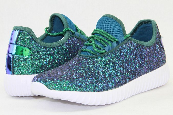 Green/Blue Glitter Sneakers