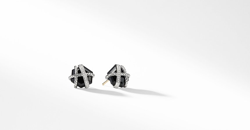 Cable Wrap Stud Earrings with Black Onyx and Pavé Diamonds | David Yurman