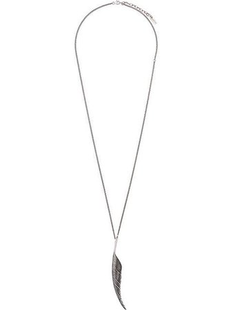 Saint Laurent Brass feather pendant necklace