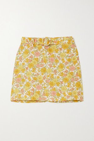 Net Sustain Celia Belted Layered Floral-print Linen Shorts - Yellow