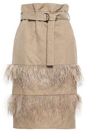 Feather-trimmed Cotton And Linen-blend Canvas Skirt