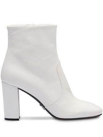 White Prada Chunky Heel 85 Ankle Boots | Farfetch.com