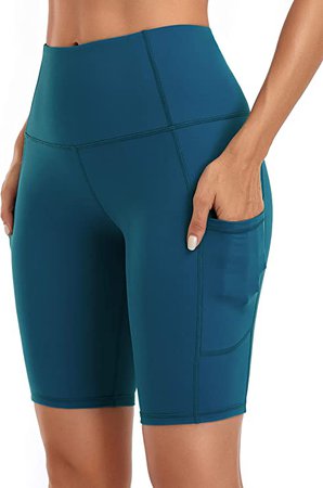 Amazon.com: Oalka Women's Short Yoga Side Pockets High Waist Workout Running Shorts Teal L : Clothing, Shoes & Jewelry
