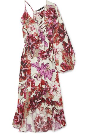 ROTATE Birger Christensen | Asymmetric ruffled floral-print crepe wrap dress | NET-A-PORTER.COM